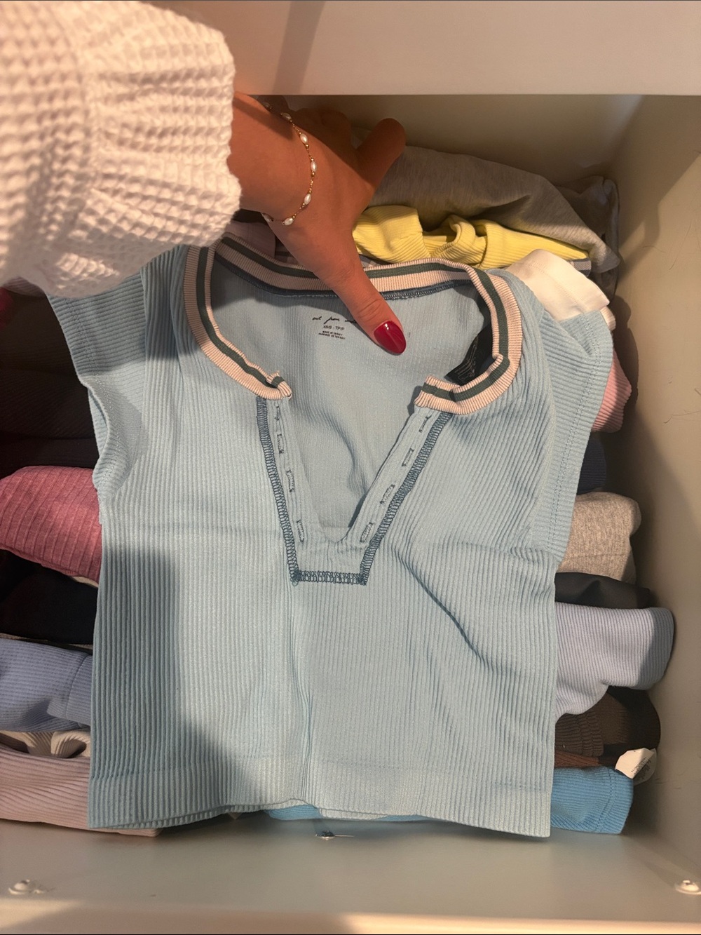 Light Blue Ribbed Polo Crop Top with Contrast Trim